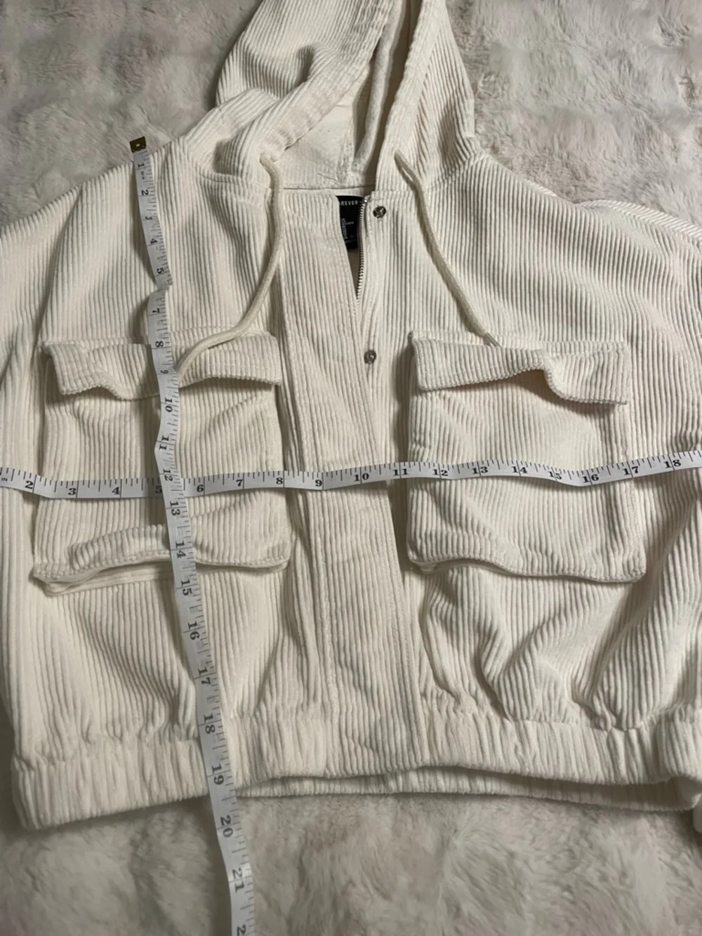 Forever 21 Cream Corduroy Hooded Cropped Utility Jacket - Picture 5 of 10